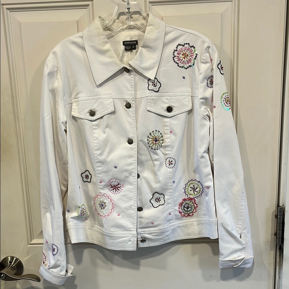 White Embroidered Women's Jacket